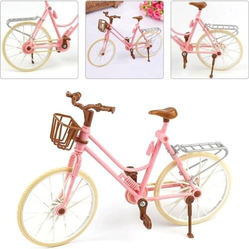 Fashion Beautiful Pink Bicycle Detachable Bike With Brown Plastic Helmet Toy Accessories For Dolls