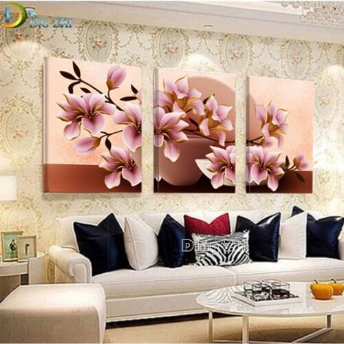 Modular Orchid 5D Diy Diamond Painting 3 Pieces Wall Art Retro Triptych Diamond Embroidery Mosaic Full Square/Round Drill