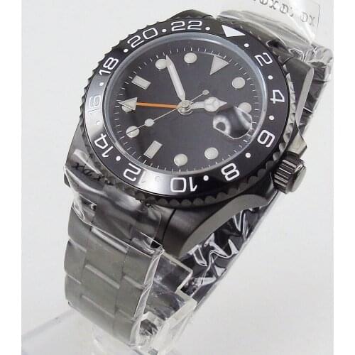 PVD Watch Men Wristwatch 40mm orange GMT hands Function Sapphire Glass Date Window Ceramic Bezel
