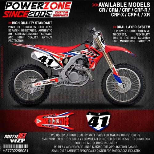 PowerZone Custom Team Graphics Backgrounds Decals 3M Stickers Kit For HONDA CRF250R 2014-2017 CRF450R 2013-2016 081