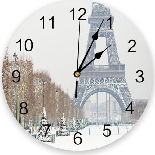Snowy Paris Street Eiffel Tower 3D Wall Clock Modern Design Brief Living Room Decoration Kitchen Clock Art Wall Watch Home Decor