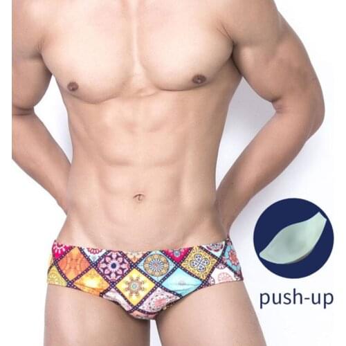 Printed Swimming Briefs Sexy Mens Shorts Low Waist Summer Shorts Men Board Beachwear Surfing Swim Trunks Push Pad Cargo Shorts