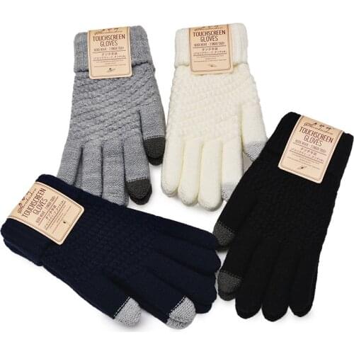 SmartPhone Touch Screen Gloves Winter Warm Unisex Vogue Solid Stretch Wool Knitted Full Finger Mittens Women Men Black Windproof