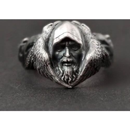 Retro Style Nordic Mythology Odin Raven Silver Rings For Mens Viking Wolf Ring Scandinavian Amulet Jewelry