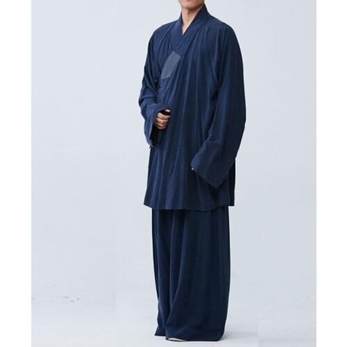 Unisex Summer cotton Zen buddhist shaolin monk kung fu clothing lohan/arhat suits lay taoist uniforms yellow/gray/blue