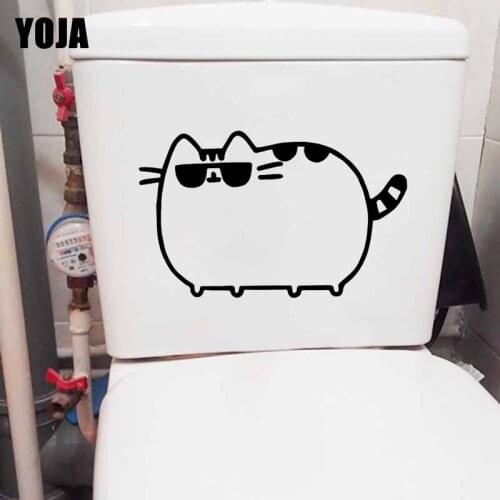 YOJA 23.6X15CM Chubby Cat Toilet Seat Decal Wall Sticker Kids Room Home Decoration T5-0247