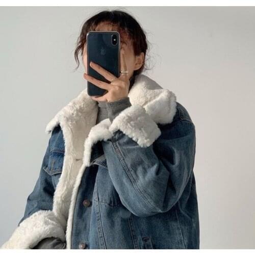 Winter Cotton Splicing Short Denim WomenS Jacket 2021 Loose Korean Button Coat Plus Velvet Thickening Fashion Clothing Parkas