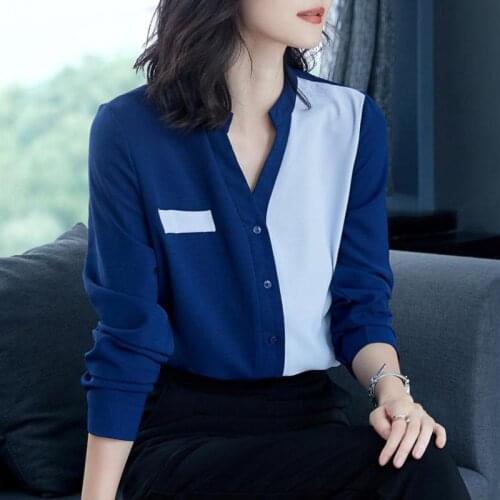 Spring Fall Fashion Office Lady Patchwork Full Sleeve Chiffon Blouse Shirt , Autumn Loose Fashion Woman 3xl Cardigan Blouses