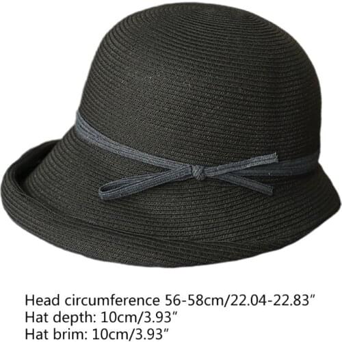 Women Hepburn Retro Sun Hat Contrast Color Bowknot Roll Brim Foldable Bucket Cap 63HC