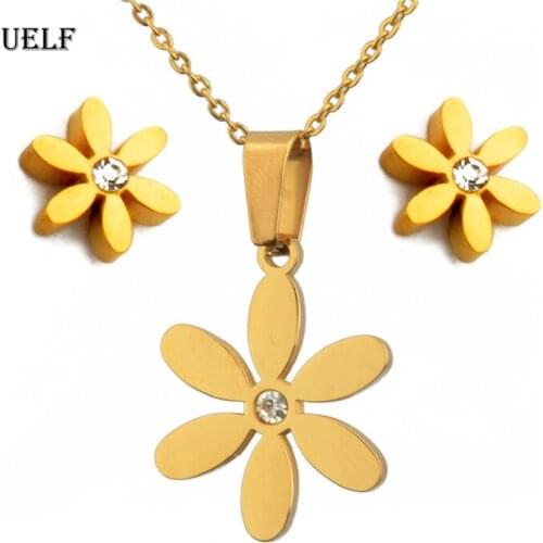 UELF Austrian Crystal Enamel Flower Jewelry Sets Women African Costume Jewelry Maxi Necklace Earring Set