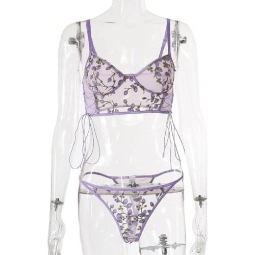 2021 European Womens Sexy Hollow Flower Lace Embroidery Gathering Sexy Lingerie Split Set Sexy Lace Lingere Set