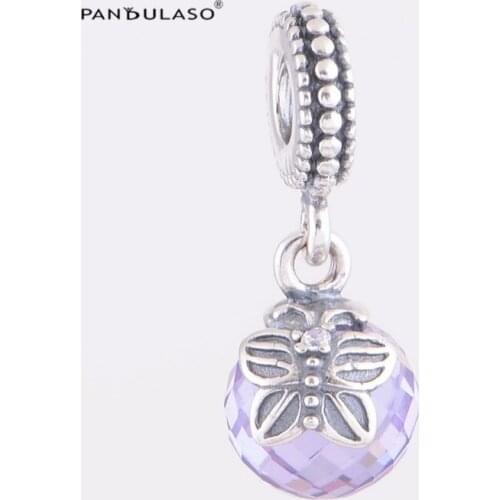 100% 925 Sterling Silver Jewelry Charms Beads Fits European Charm Bracelet & Choker Purple Stone Dangle Beads Women DIY Jewelry