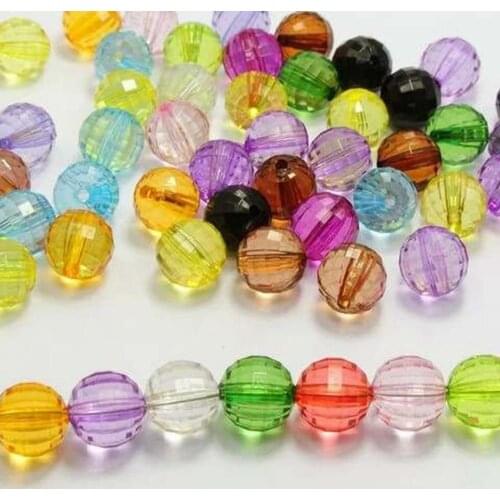 100 Mixed Colour Transparent Acrylic Faceted Round Beads 10mm Disco Ball Beads