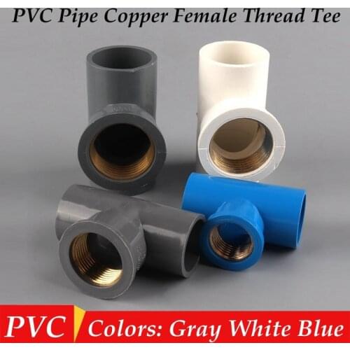 2pcs 1/2 3/4 1Inch PVC Copper Female Thread Tee Connector Water Supply Tube Joint Garden Irrigation Pipe Fitting Reducer Adapter