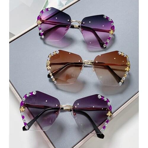 2021 Summer Gradient Color Rhinestone Sunglasses Fashion Woman Sunglasses UV Protection Outdoor