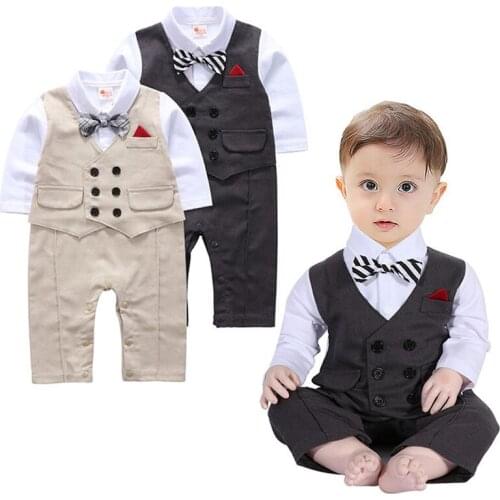 2021 Fashion Baby Kids Jumpsuit Newborn Boy Clothes Formal Clothing Outfit Party Bow Tie Children Birthday Dress Newborn 0- 24 M