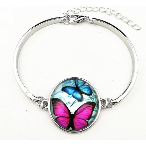 24pcs/lot (Mixed 6 style) butterflie retro style charm silver Bangle, Children,Cartoon glass bracelets girls party gift