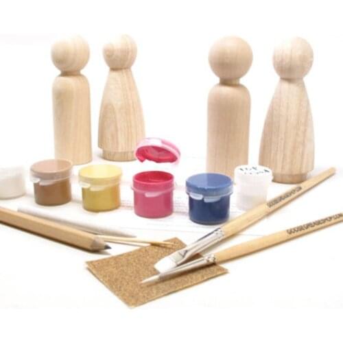 35-65mm 70pc/lot Solid Hard Wood Peg Dolls Of Big Family Unfinished Natural Peg Dolls Preparation Paint DIY Crafts Children Toys