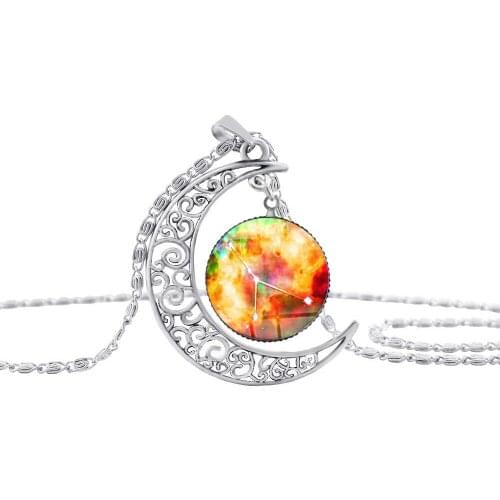 5 Star Sky Universe Planet 12 Constellation Cancer sign Crescent Moon Geometric Pendant Necklace Half Moon Zodiac jewelry