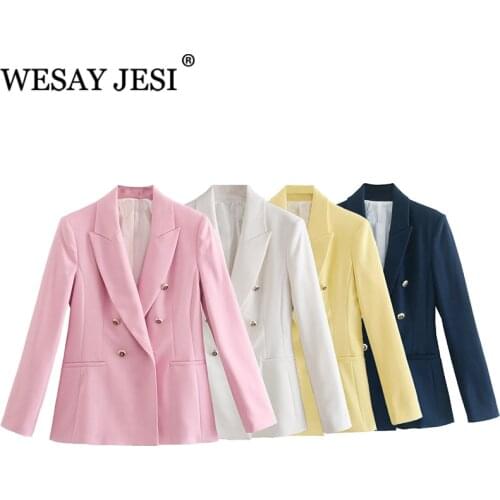WESAY JESI Blazer Women Office Solid Color Coat Autumn Long Sleeve Elegant Jacket Vintage Double Breasted Chic Female Blazer