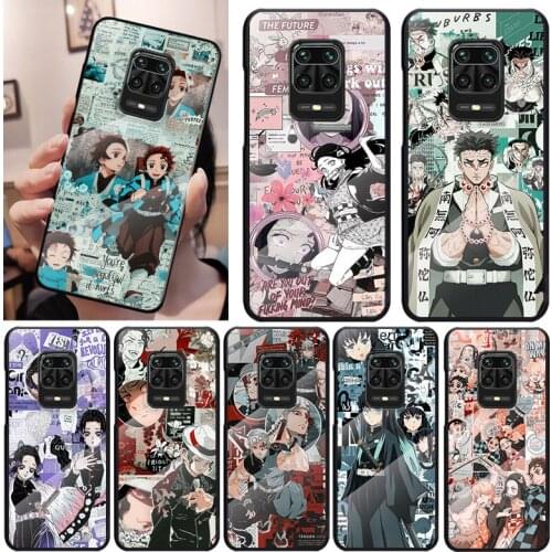 Demon Slayer Anime For Xiaomi Redmi K40 K30 K20 9T 9C 9A 9 8A 7 Pro Plus Tempered Glass Luxury Cover Phone Case