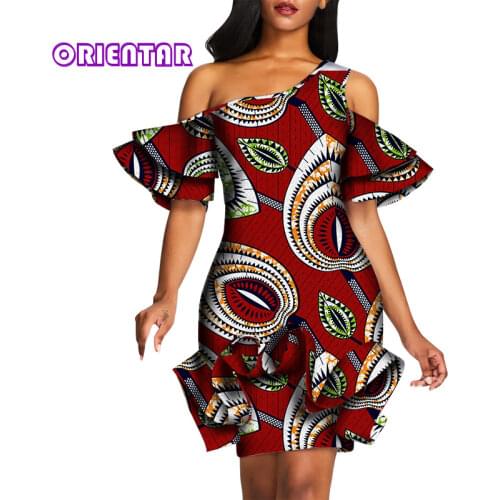 Dashiki African Fashions Dresses for Women African Print Ruffles Petal Knee-length Dress Elegant Lady Party Bazin Riche WY5294