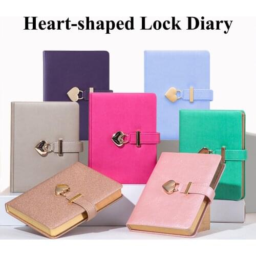 B6 Diary Heart Shaped Lock Diary with Lock and Key PU Secret Notebook Vintage Travel Journal 144 Sheet Lined Paper Soft Cover