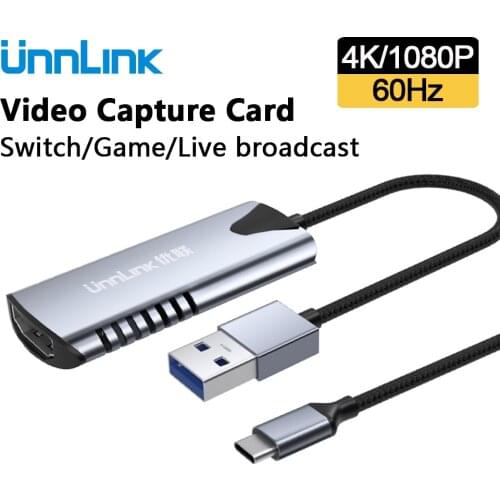 Unnlink 4K Video Capture Card USB 2.0 Type C to HDMI-compatible Video Grabber Record for PS4 Game Live Streaming Camera Record