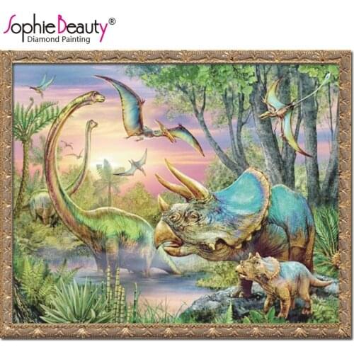 Sophie Beauty New Diamond Embroidery Diy Diamond Painting Cross Stitch Kit Dinosaur Ages Embroidery Needlework Crafts Mosaic Art
