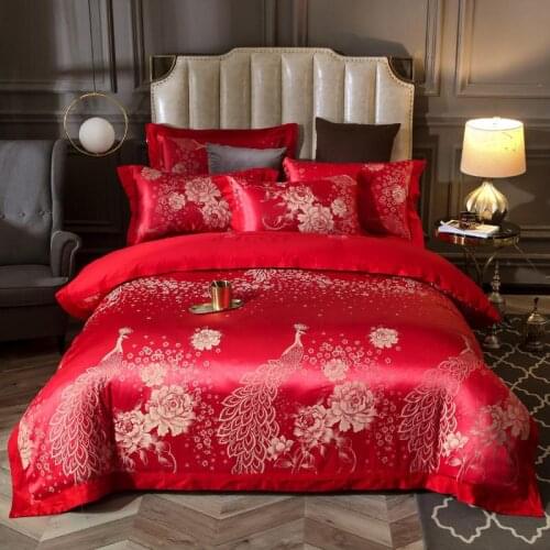 2020 new products silk cotton jacquard gules bed sheet set Quilt / Duvet Cover Bed Set luxury bedding king size 4-piece set