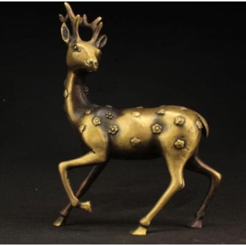 Elaborate Chinese Decorated Handmade Old Copper Spotted Deer Auspicious Statue