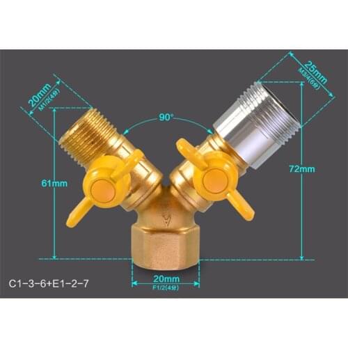 Two Pieces BSP1/2" BSP3/4" DN15 Y Type Brass Tee valve Connector-plug
