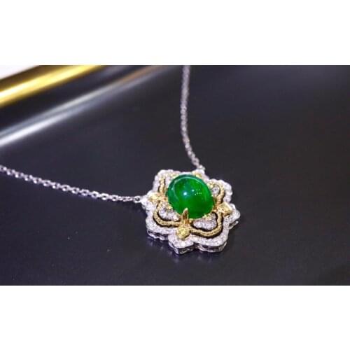 LR427 Solid 18K Yellow Gold Nature 1.985ct Green Emerald Pendants Necklaces for Women Fine Jewelry for Women Gifts