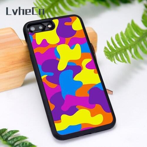 LvheCn Silicone Rubber Phone Case Cover for iPhone 6 6S 7 8 Plus X XS XR 11 12 Mini Pro Max Colorful Camouflage Pattern