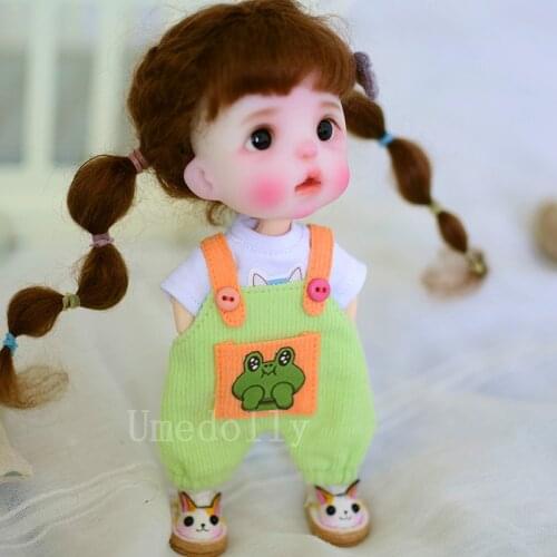 Cute Dolls Frog Corduroy Overalls T-shirt for ob11, ixdoll, 1/8bjd, Holala Doll Clothes Bib Pants Accessories