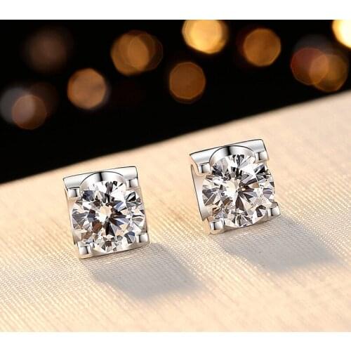 Minimalist Austrian Crystal Round Stud Earrings Rose Gold Silver Color Wedding Earrings For Women Fashion White Zircon Earrings