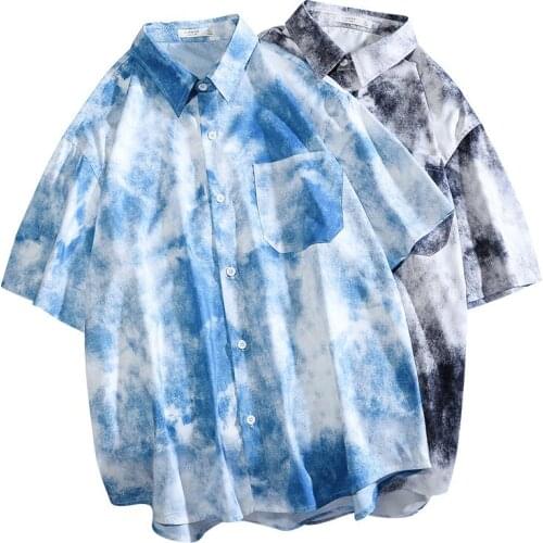 Hong Kong Wind Spring Gradient Short Sleeve Mens Shirts Korean Fashion Trend Sunscreen Coat Casual Blouse