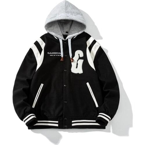 Men Patchwork Color Baseball Jackets New Hat Detachable Jackets Male Hot Sale Outerwear Harajuku Streetwear Coats Brand Clothing