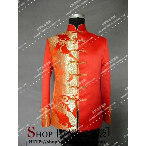 Mens suits designs masculino homme terno stage chinese tunic suit mens red blazer dance clothes jacket star style dress fashion