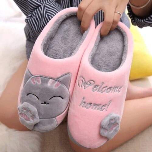 Soft Plush Indoor Slippers Female Cartoon Cat Home Slipper Comfortable Winter Shoes Woman Men House Floor Soft Slides Footwear