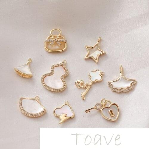 Delicate compact copper sticky shell pendant gourd fan-shaped love pentagram star ginkgo leaf diy necklace ear accessories