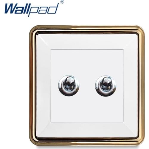 New Arrival Wallpad 2 Gang 1 Way 2 Way Toggle Button Wall Light Switch PC Panel Gold Edge