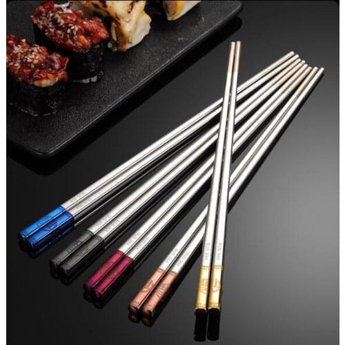 5pairs 316L Stainless Steel Chopsticks Heat Insulation Anti-Scalding Hotel Square Household Non-Slip Fu Word Public Chopsticks
