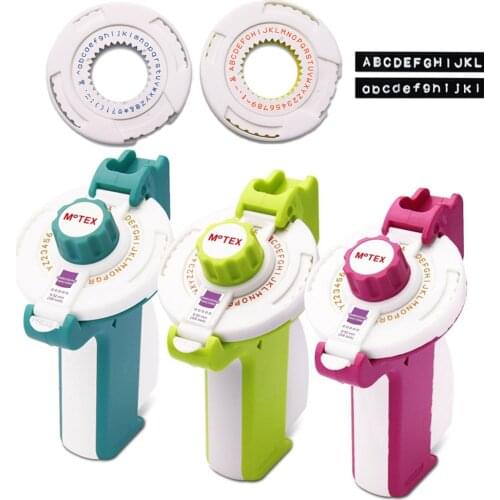 Original Motex Label Maker E-202 Pink Blue Manual Portable printer Typewriter with 9mm Embossing Tape for Embossing Label Maker