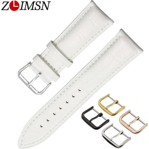 ZLIMSN White Genuine Leather Watch Strap 16 18 20 22mm Stainless Steel Watch Buckle Four Colors Clasp for Ladies Mens Watchbands