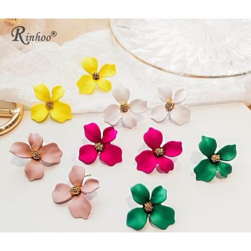 RINHOO 2021 New Korean Style Spray Paint Big Flower Stud Earrings For Women Fashion Summer Accessories Elegant Sweet Brinco