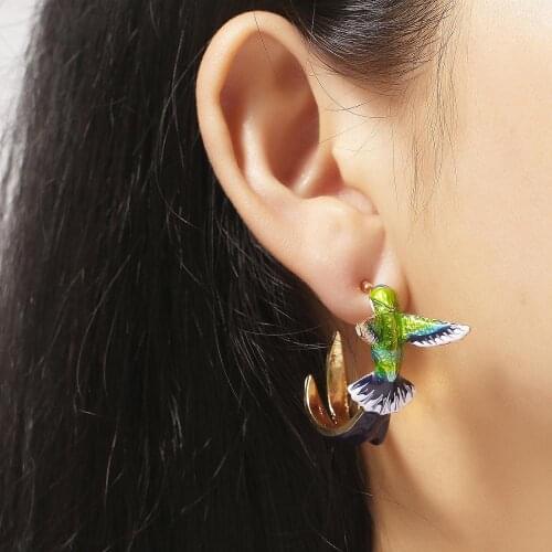 Hummingbird Dripping Oil Stud Earrings For Women Girls Classic Retro Style Fashion Animal Earrings Fashion Jewelry Gifts