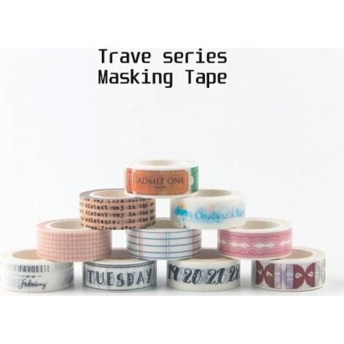 Travel Series Paper Washi Tape Lace Grid Week Weather Memo Luggage Car Adhesive Masking Tape Diary Sticker DIY Decoration F347