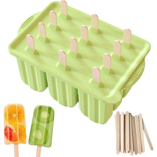 Silicone Ice Cream Mold DIY Homemade Popsicle Molds Freezer Juice 12 Cell Ice Cube Tray Lolly Maker Mould Tool With Sticks Lid