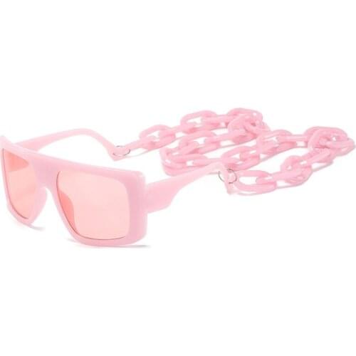 Oversized Square Sunglasses Women Fashion Jelly Color Big Frame Chain Decoration Eyewear Vintage Men Sun Glasses Shades